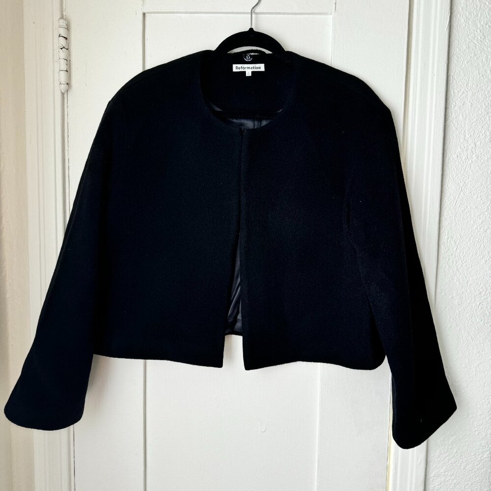 Reformation Porter Cropped Jacket, Black, Size SMALL
